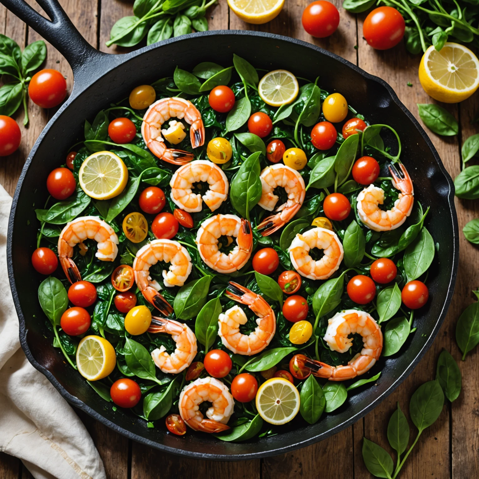Skillet Lemon Garlic Shrimp with Spinach and Tomatoes
