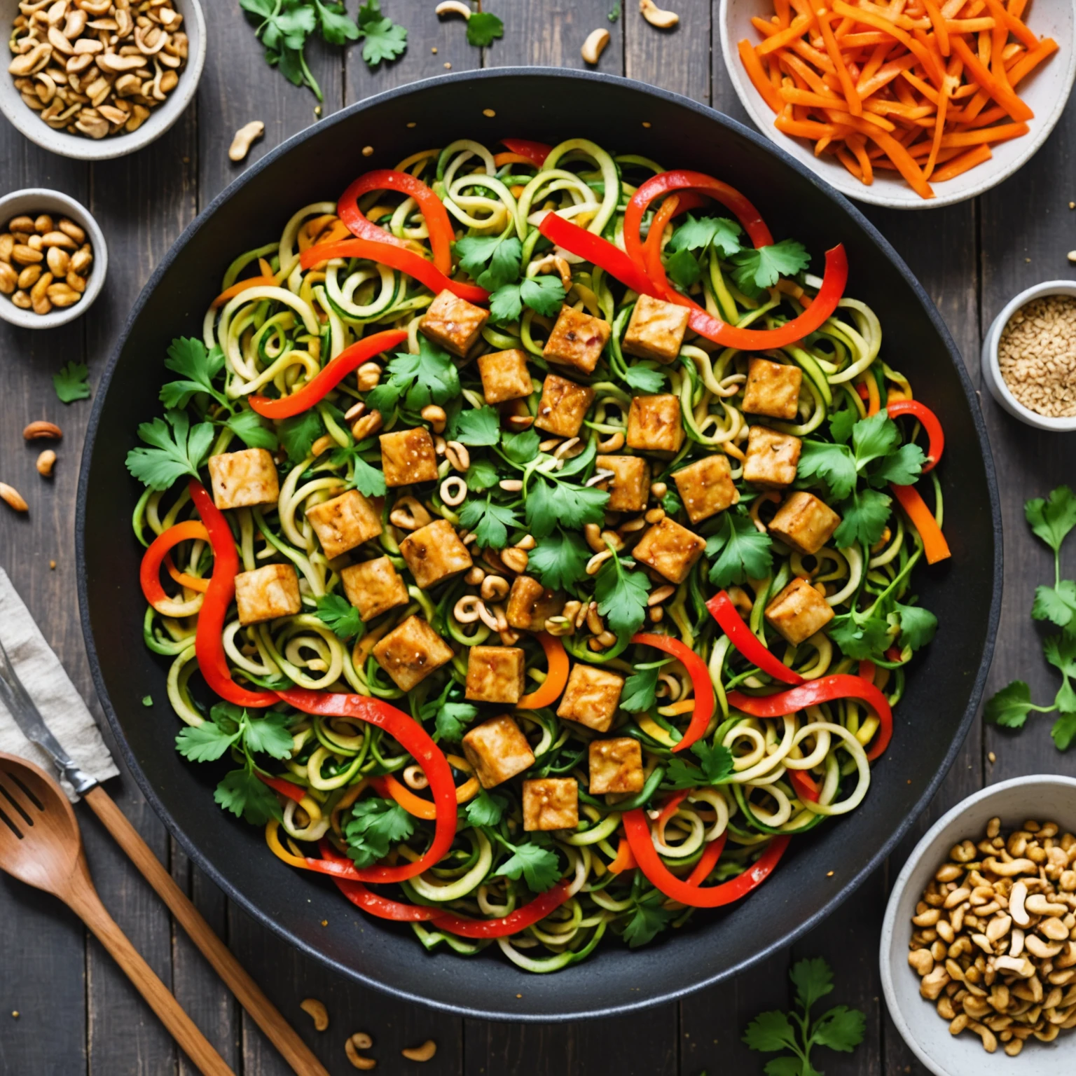 Low-Carb Zucchini Noodle Stir-Fry with Tofu and Cashews