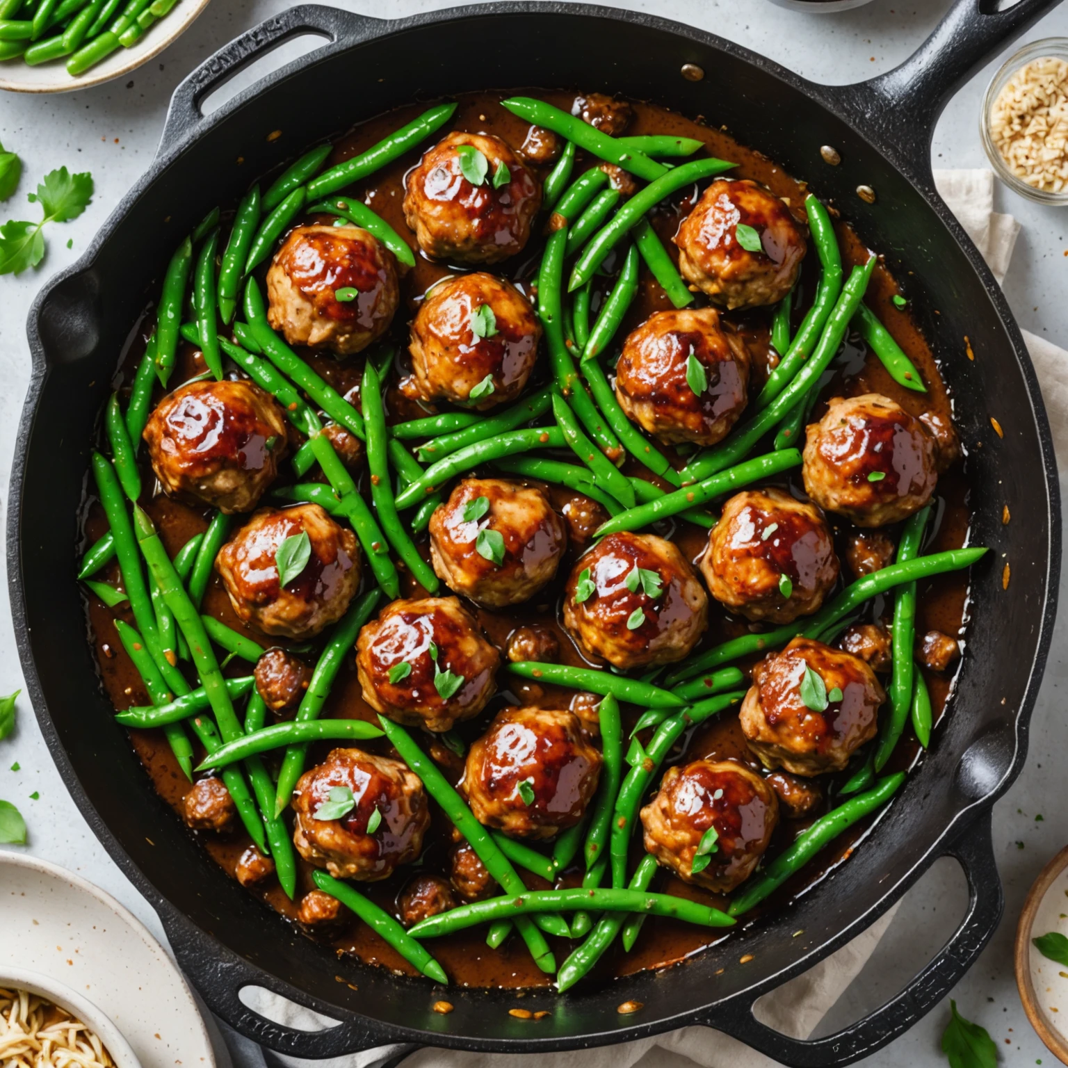 One-Pan Balsamic Glazed Turkey Meatballs with Green Beans