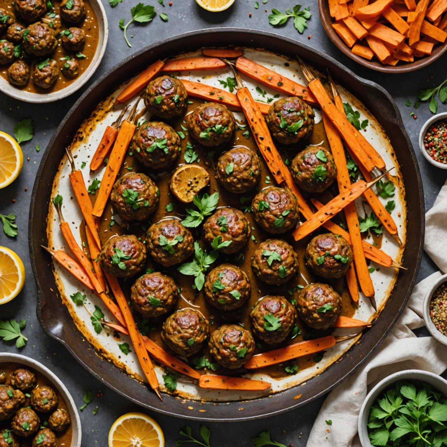 Sheet Pan Spiced Lamb Kofta with Cumin Roasted Carrots