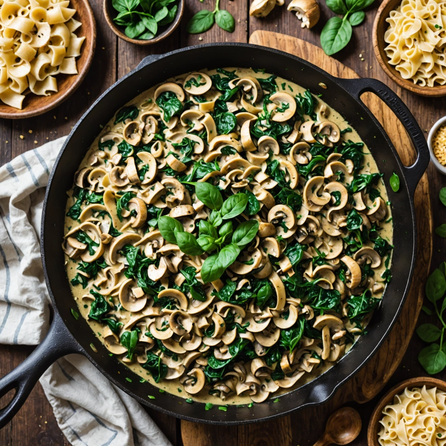 One-Pot Creamy Mushroom and Spinach Stroganoff