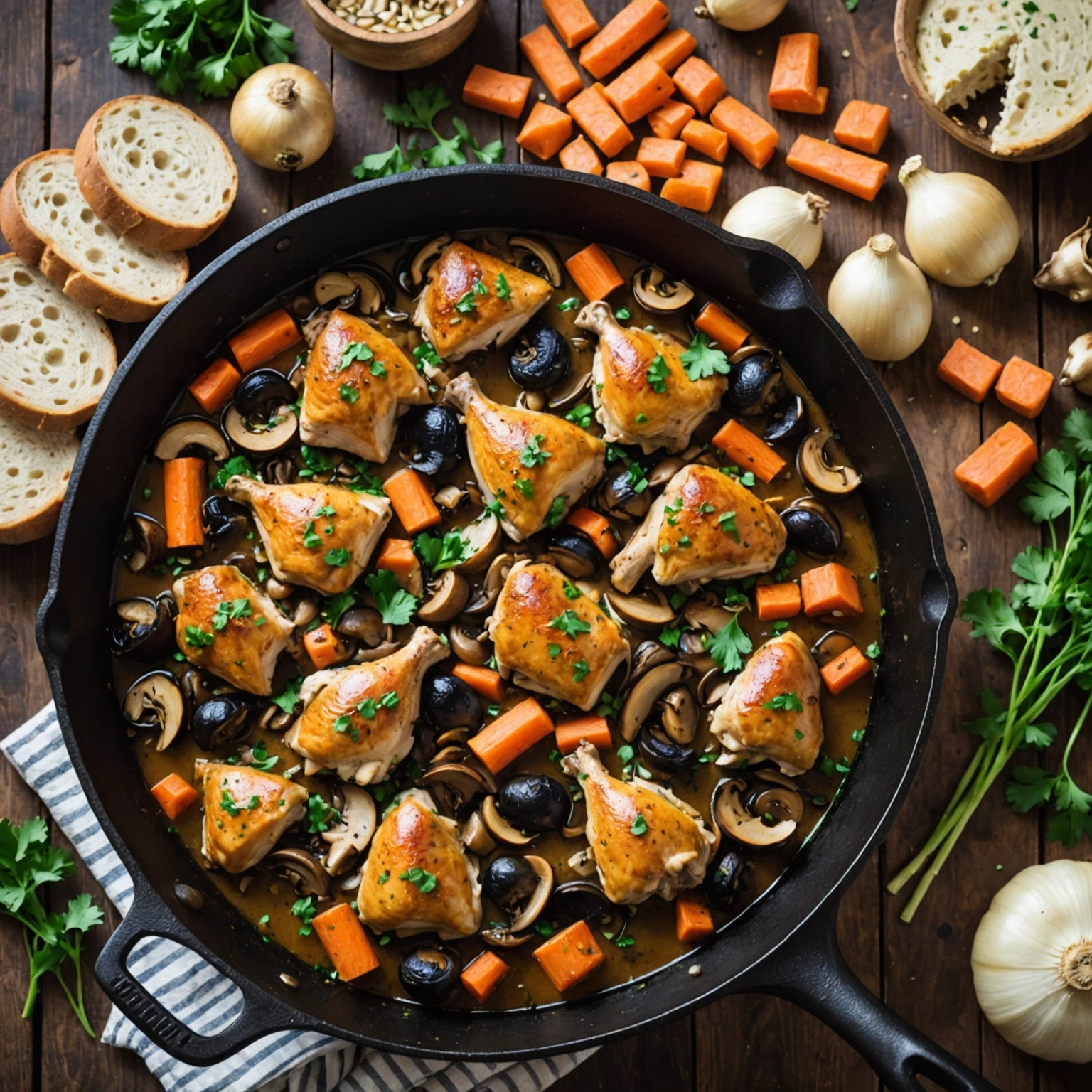 Hearty Skillet Chicken and Wild Mushroom Stew