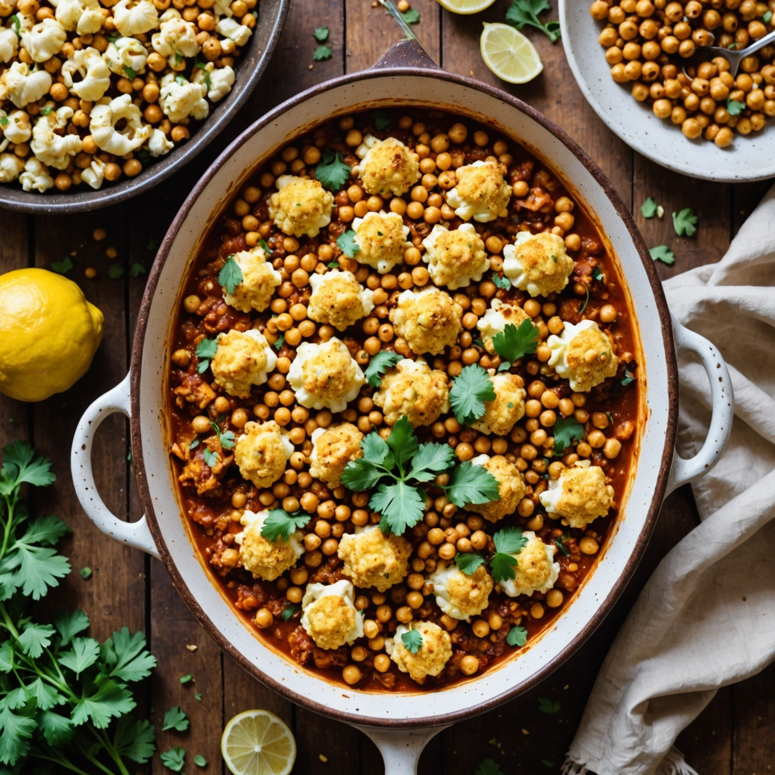 Spiced Moroccan Cauliflower and Chickpea Casserole