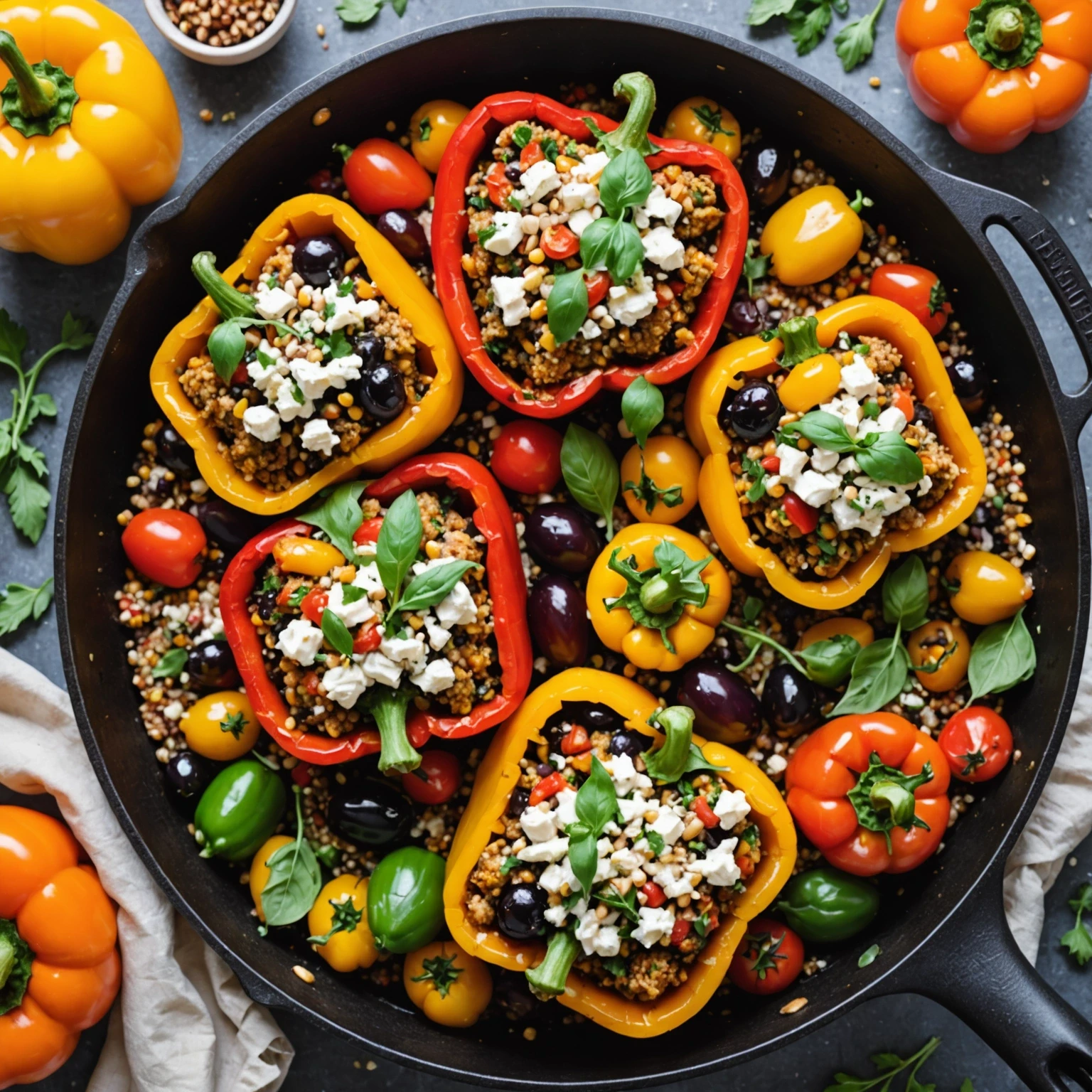 One-Pan Mediterranean Stuffed Bell Peppers with Quinoa and Feta