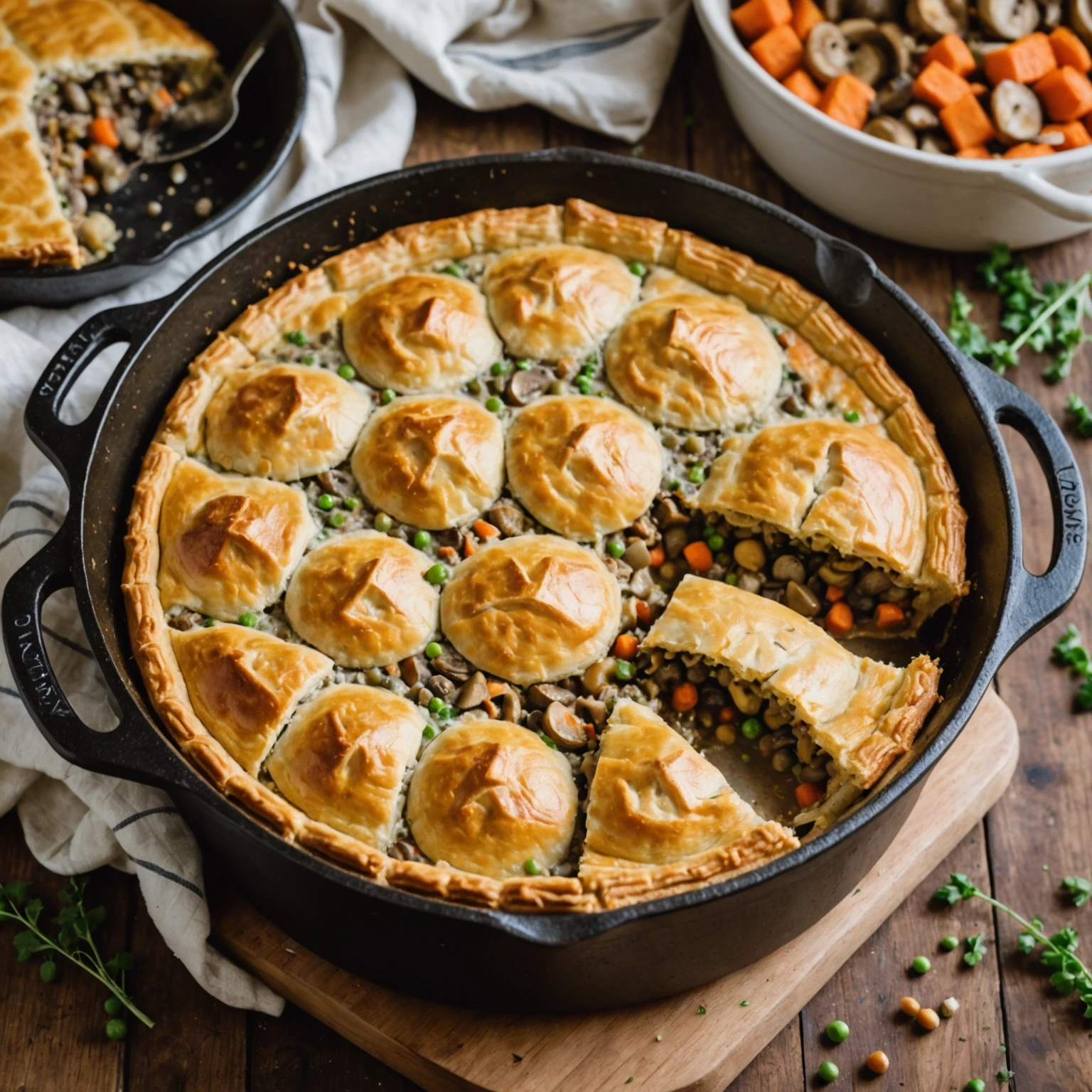 One-Pot Savory Lentil and Mushroom Pot Pie