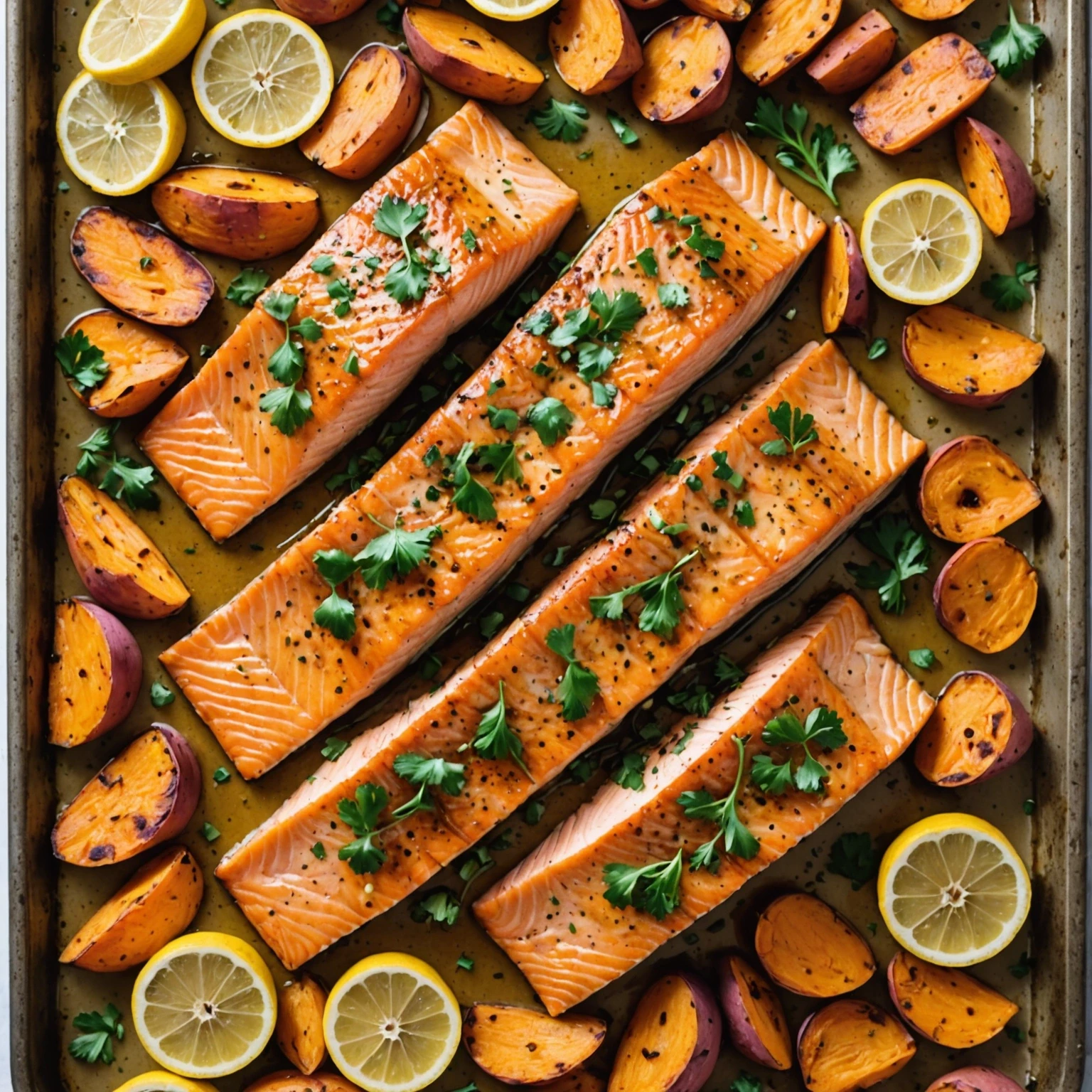 Sheet Pan Honey-Mustard Glazed Salmon with Roasted Fennel and Sweet Potatoes
