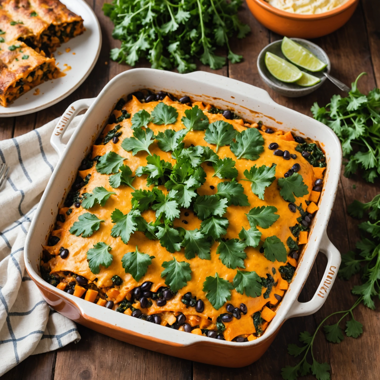 Vegetarian Sweet Potato and Kale Enchilada Casserole