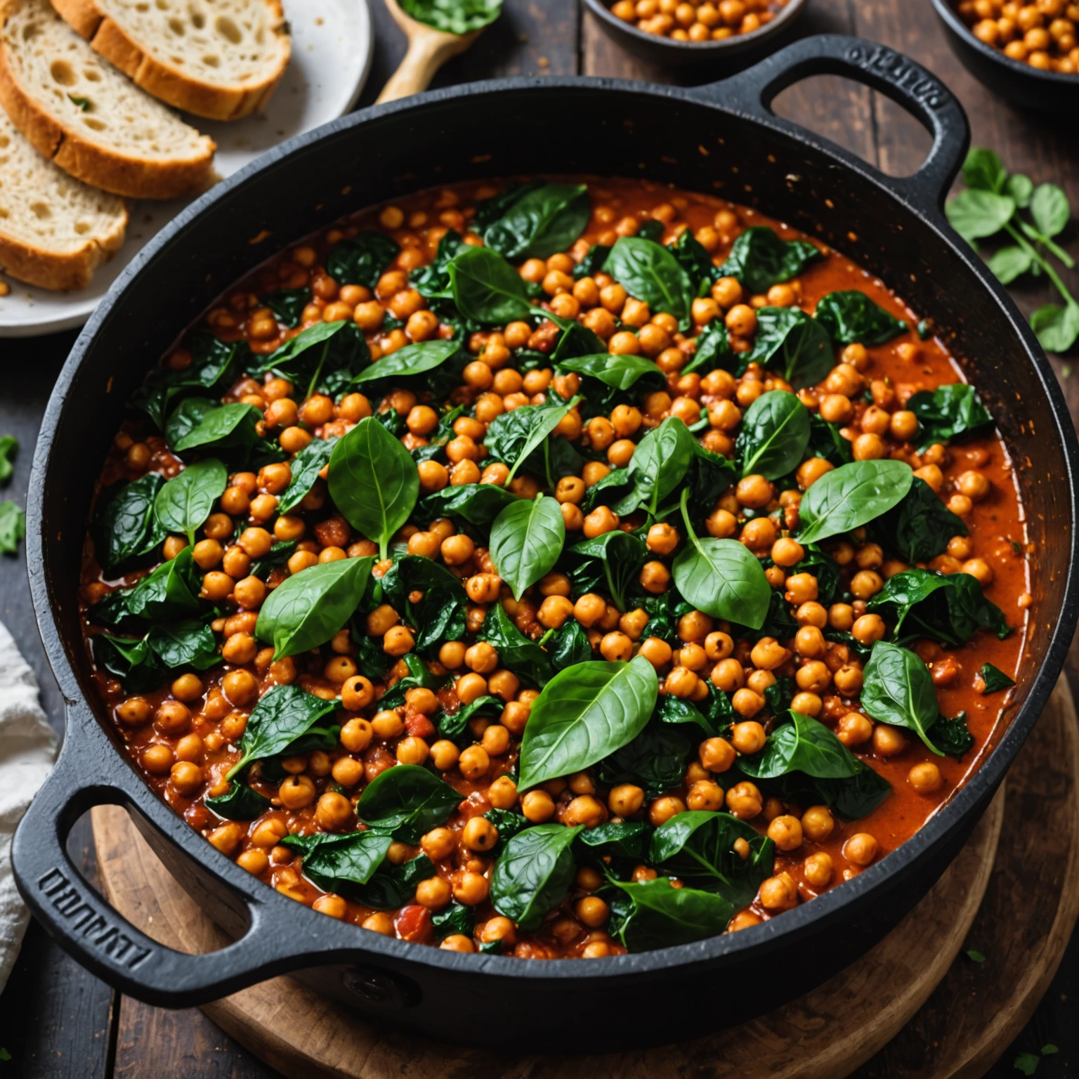 One-Pot Spicy Harissa Chickpea and Spinach Stew