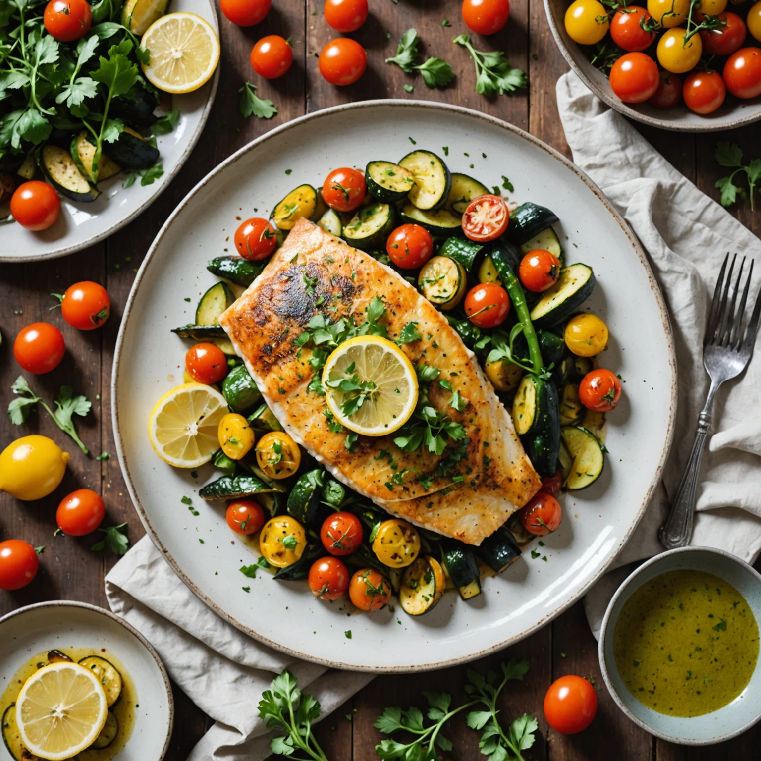 One-Pan Garlic Butter Tilapia with Roasted Zucchini and Cherry Tomatoes