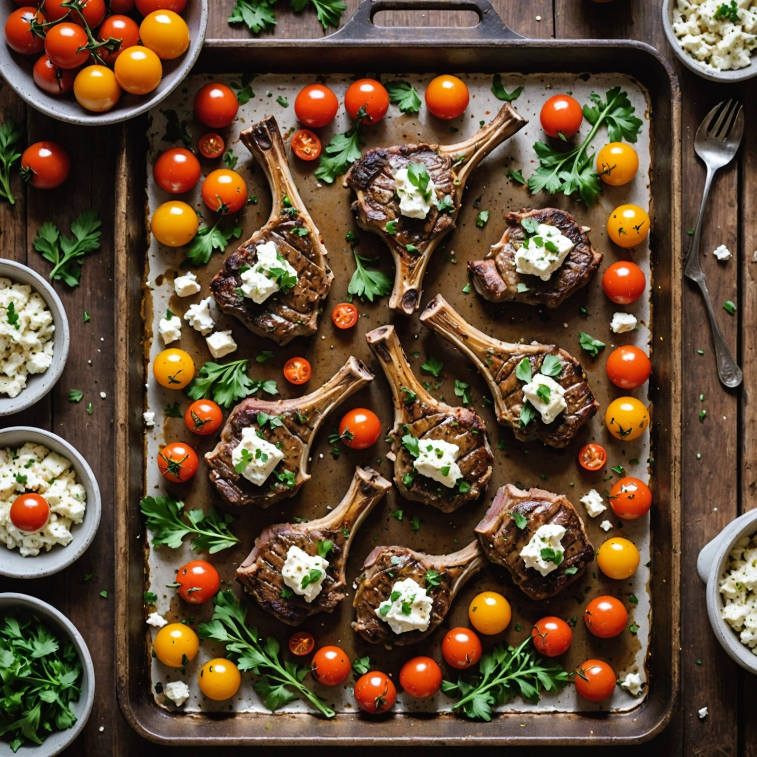 Sheet Pan Greek Lamb Chops with Roasted Tomatoes and Feta