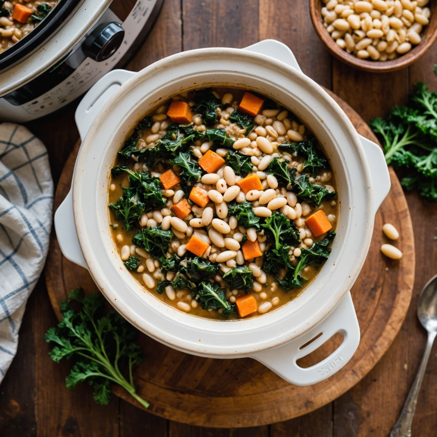 Slow Cooker Creamy White Bean and Kale Cassoulet