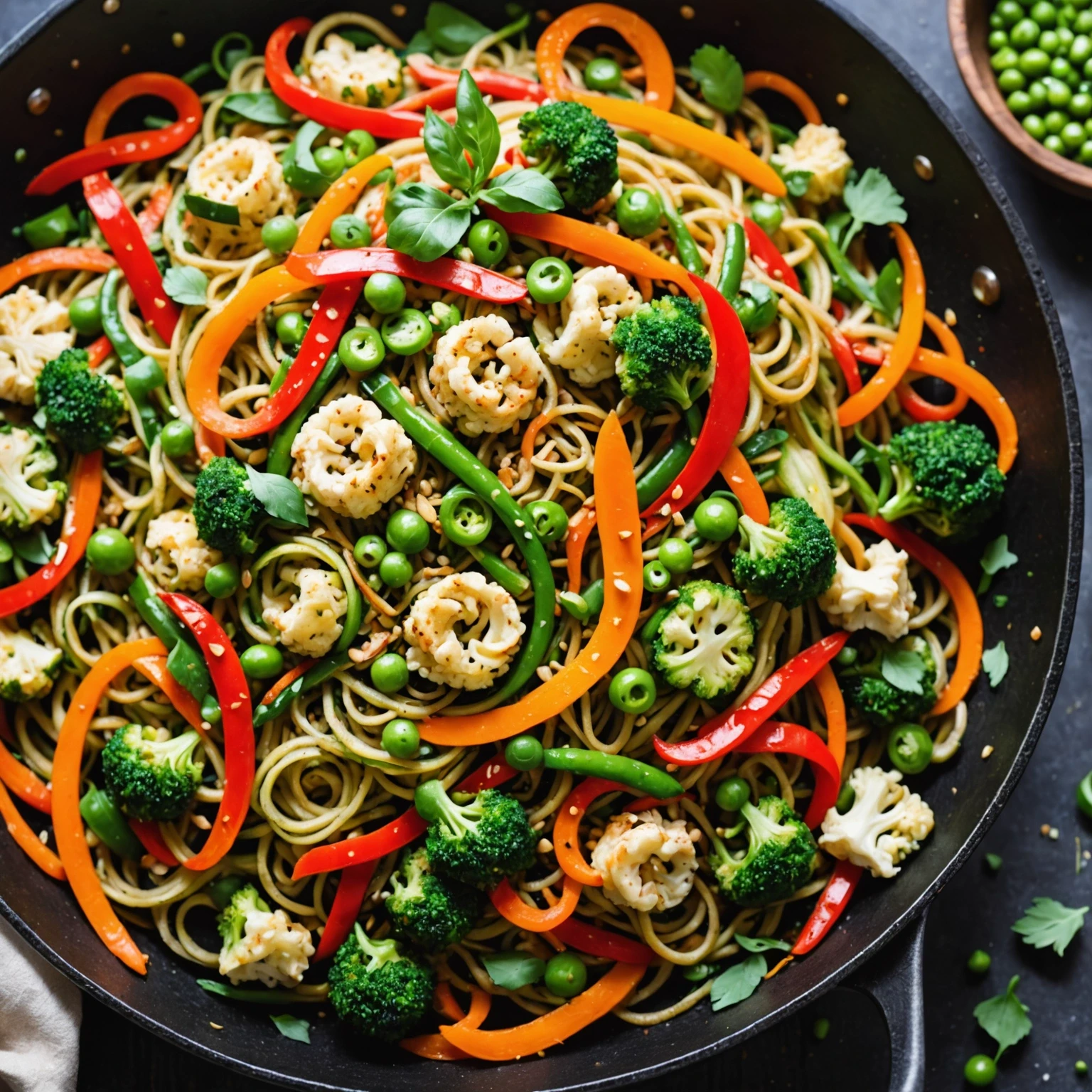 Low-Carb Zucchini and Cauliflower Rice Stir-Fry with Spicy Peanut Sauce