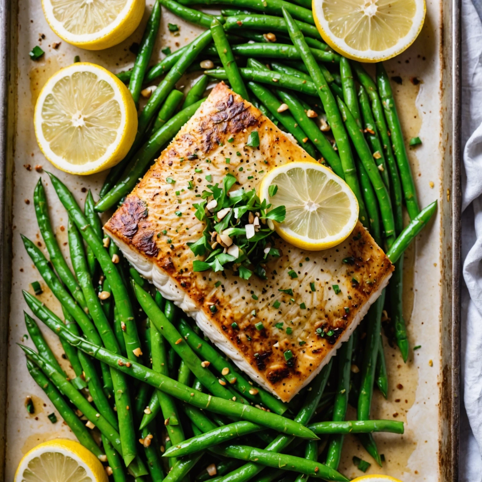 Pescatarian Sheet Pan Mahi Mahi with Garlic Lemon Green Beans