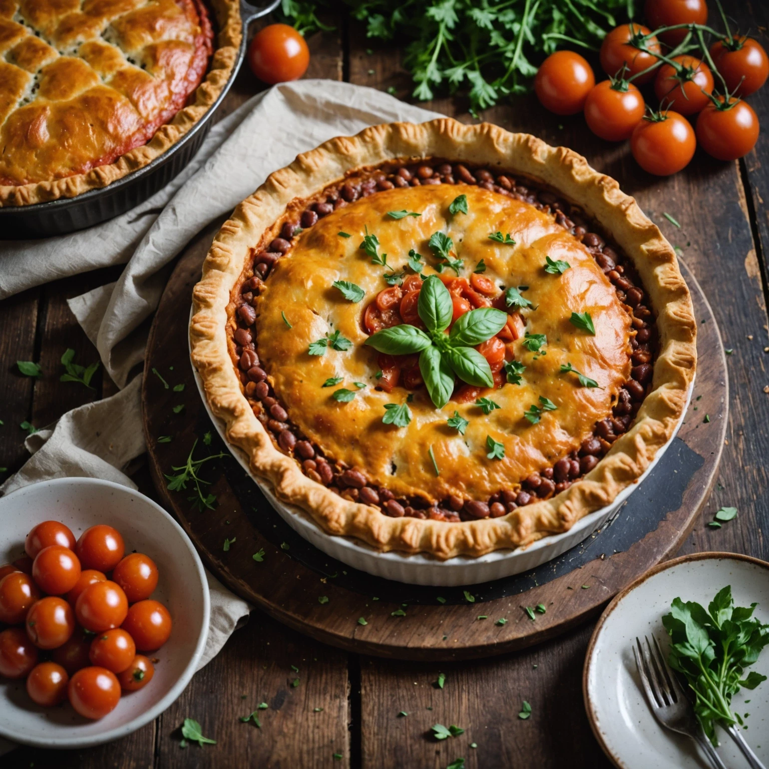 Classic British Baked Kidney Bean and Tomato Pie