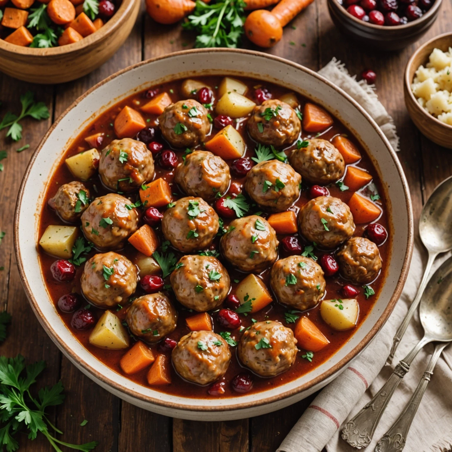 Slow Cooker Tangy Cranberry Turkey Meatball Stew