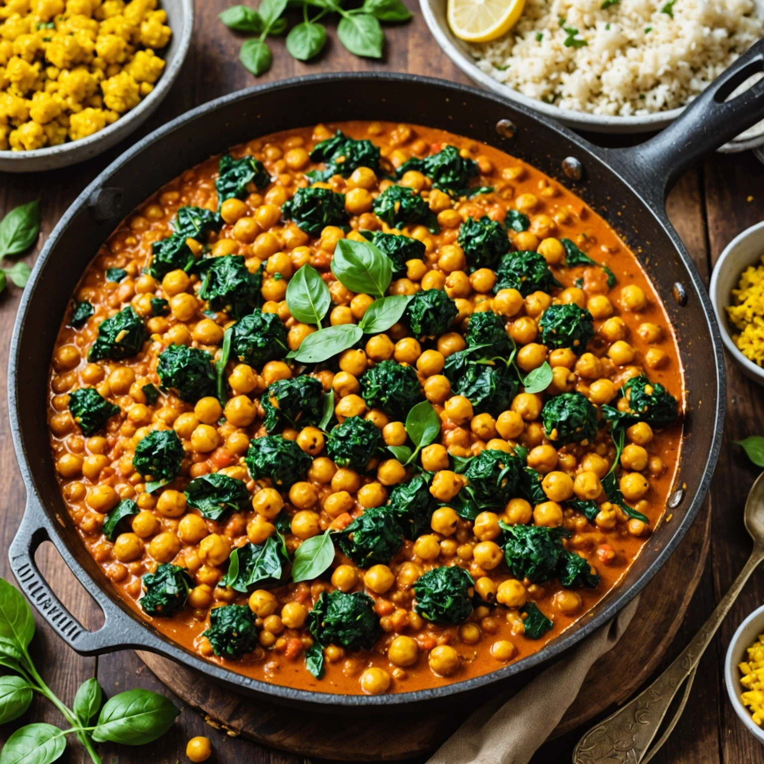 One-Pot Quick Chickpea and Spinach Curry with Cauliflower Rice