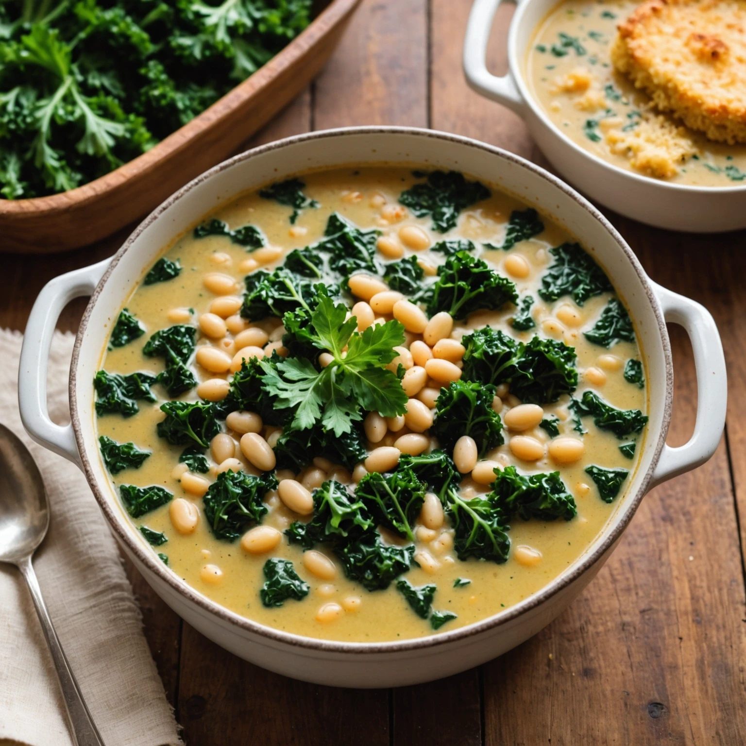 One-Pot Creamy White Bean and Kale Soup with Parmesan Crust