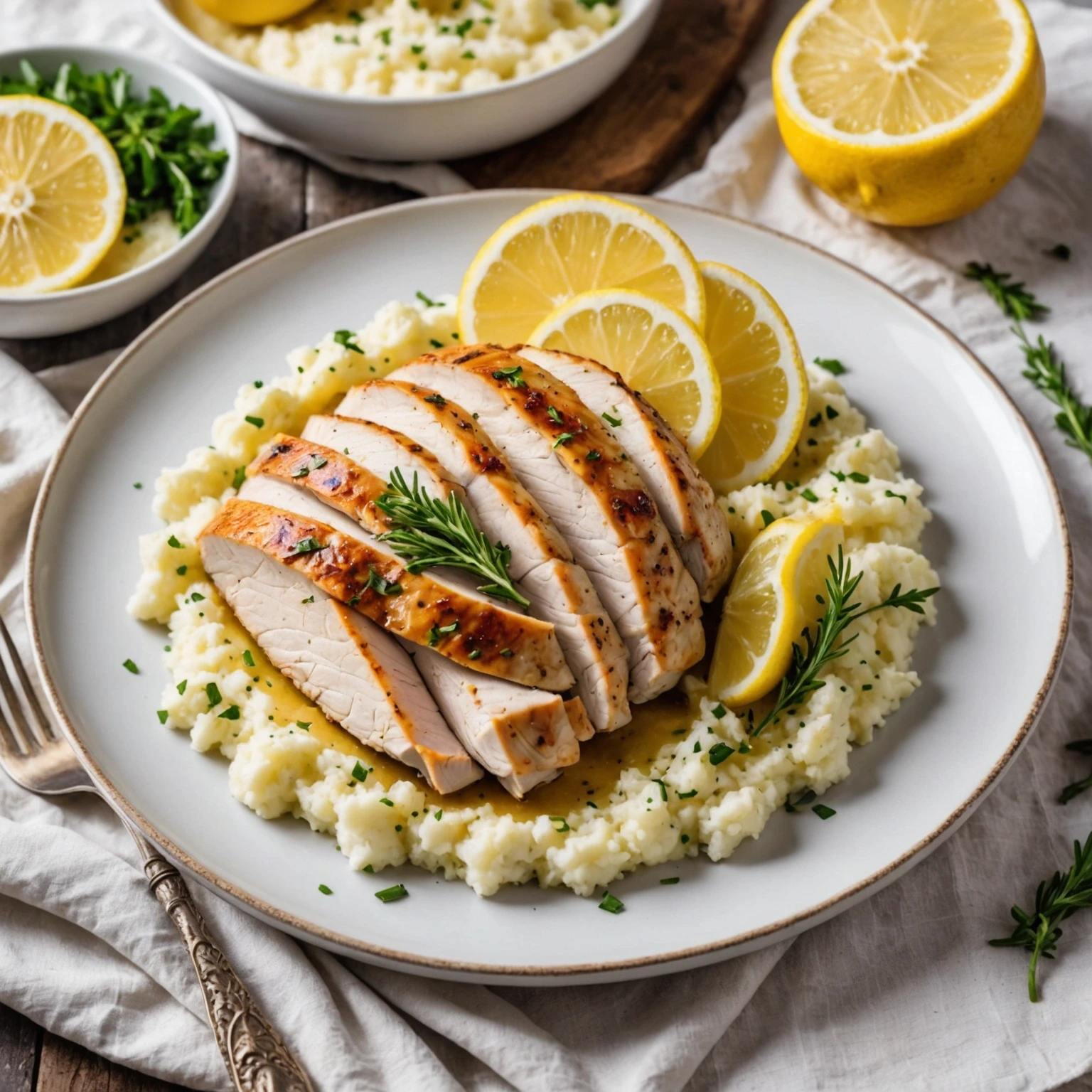 Instant Pot Lemon Thyme Turkey Breast with Roasted Garlic Mashed Cauliflower