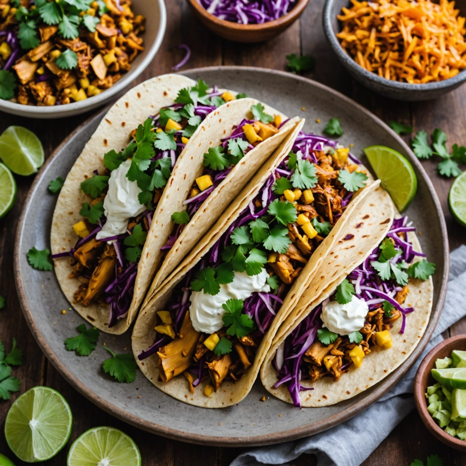 Slow Cooker Pulled Jackfruit Tacos with Spicy Slaw