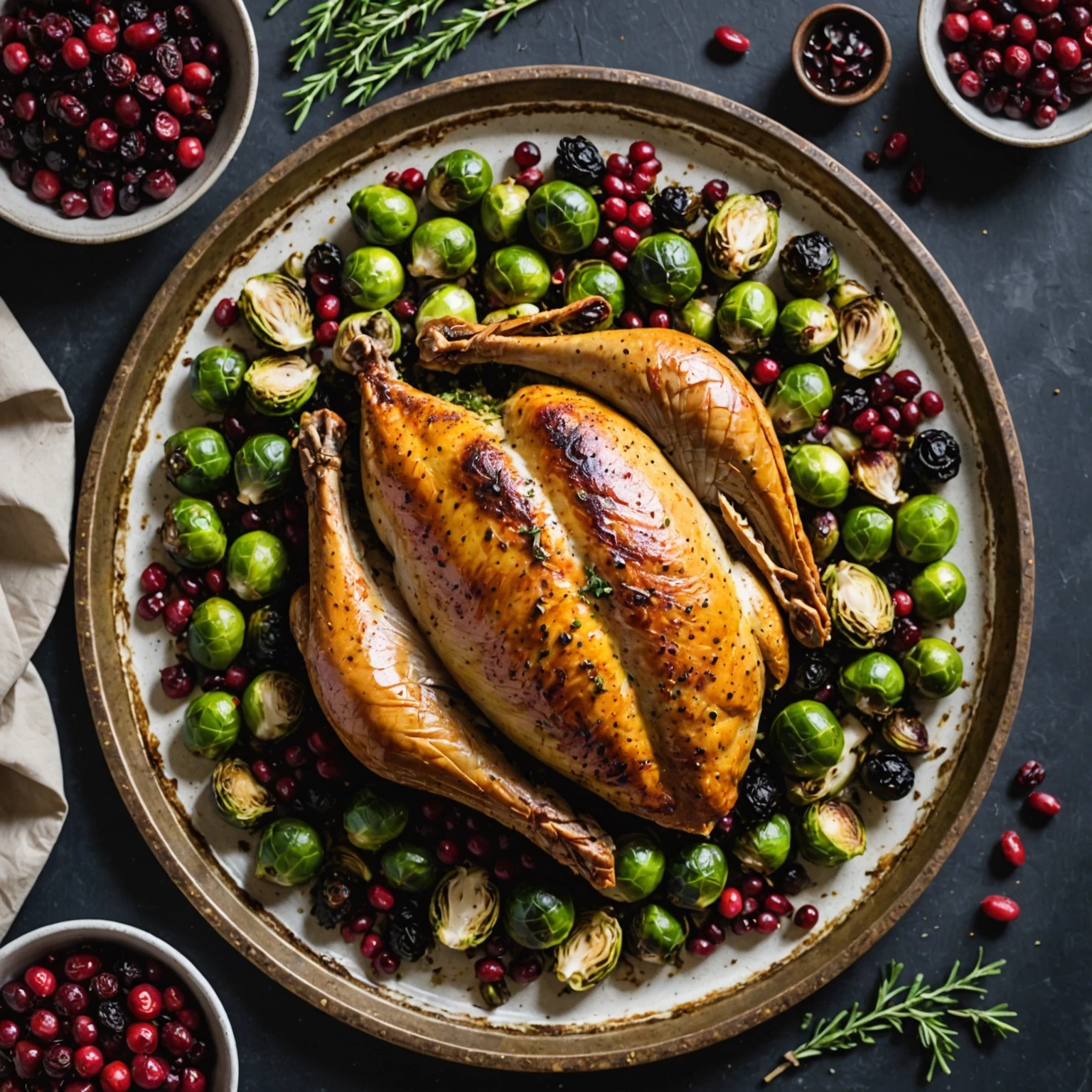 One-Pan Herb-Crusted Turkey Breast with Roasted Brussels Sprouts and Cranberries