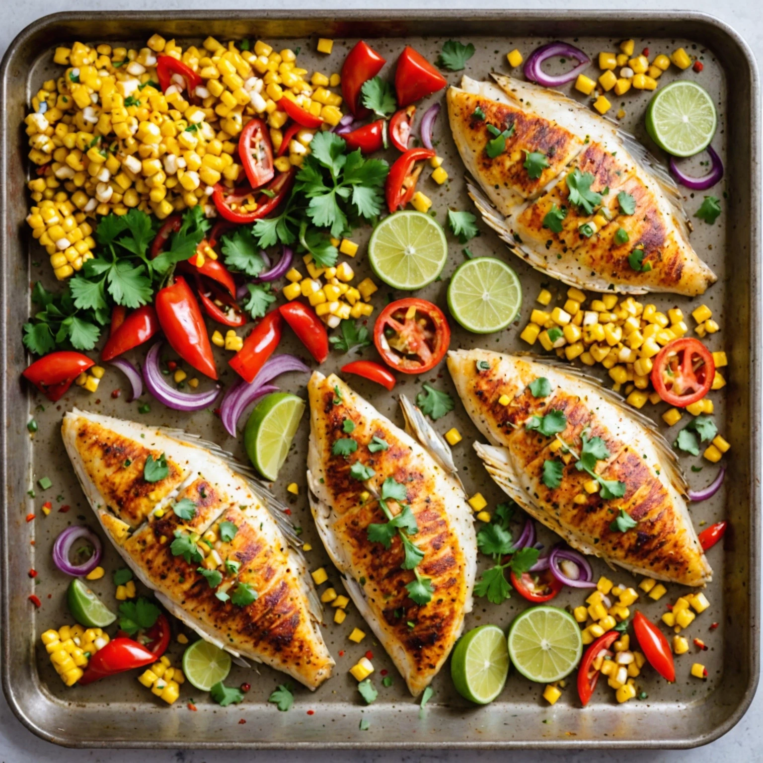 One-Pan Baked Chile Lime Tilapia with Roasted Corn Salad