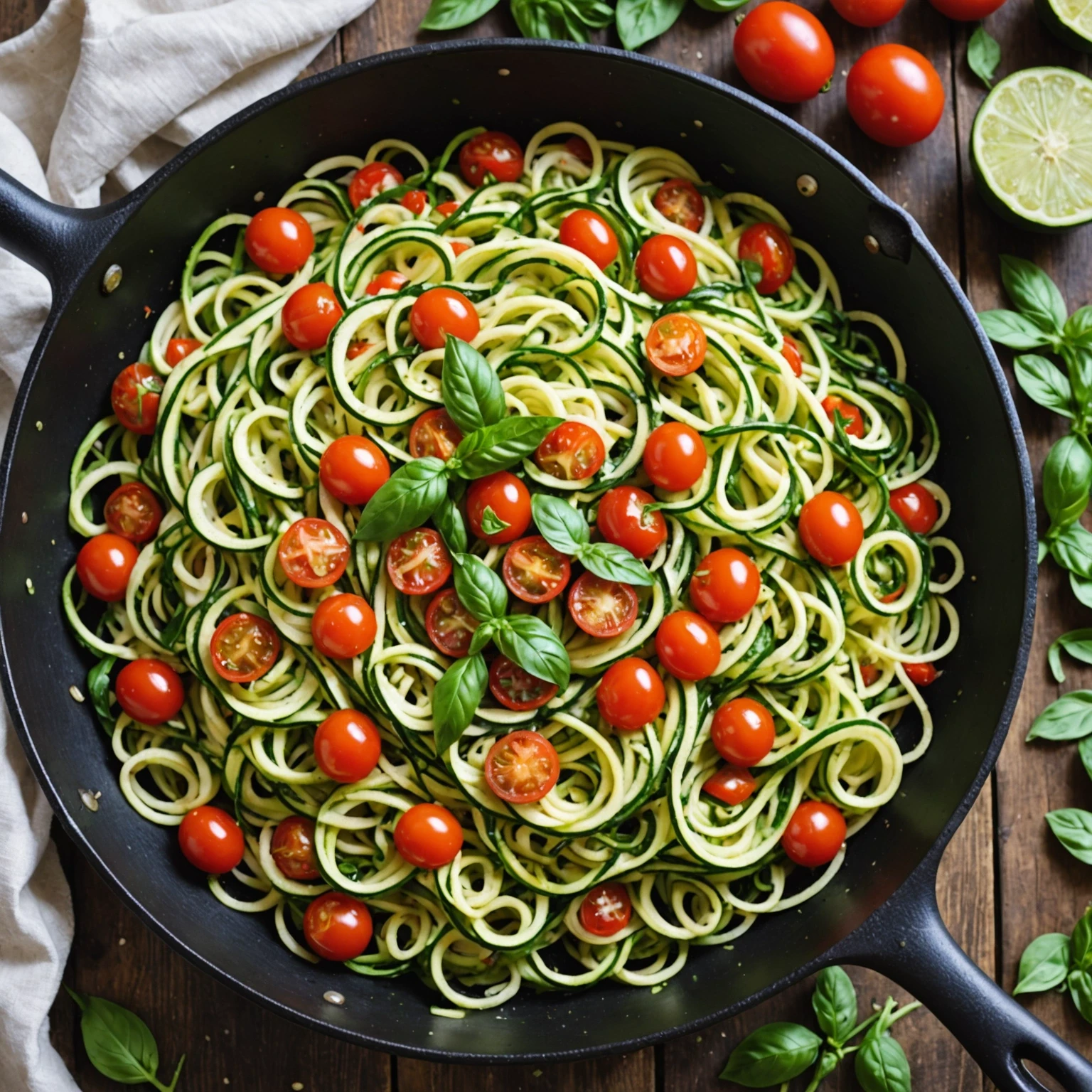 One-Pot Zucchini Noodle Primavera with Cherry Tomatoes