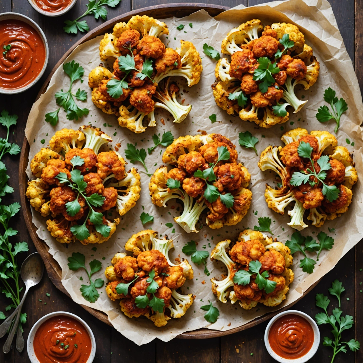 Sheet Pan Roasted Cauliflower Steaks with Romesco Sauce