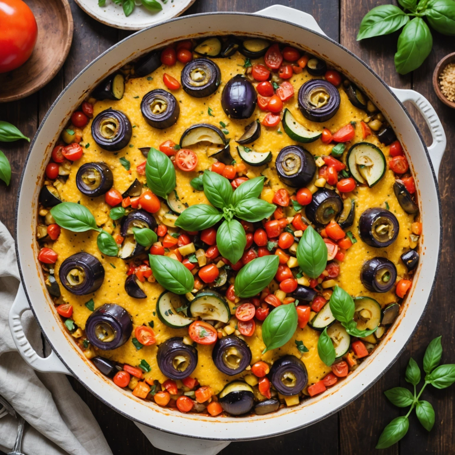 Casserole Layered Ratatouille with Polenta Crust