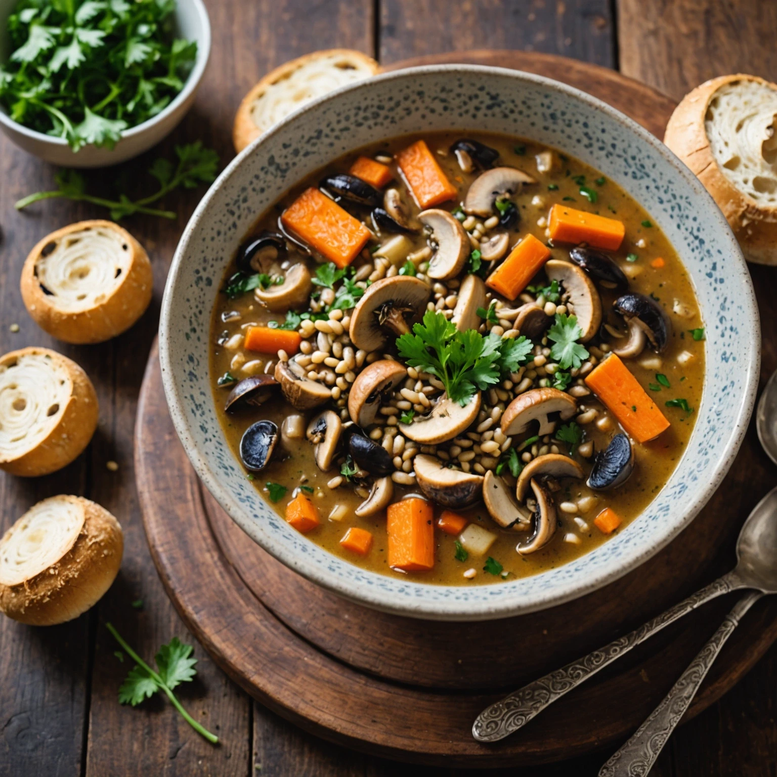One-Pot Rustic Wild Mushroom and Barley Soup