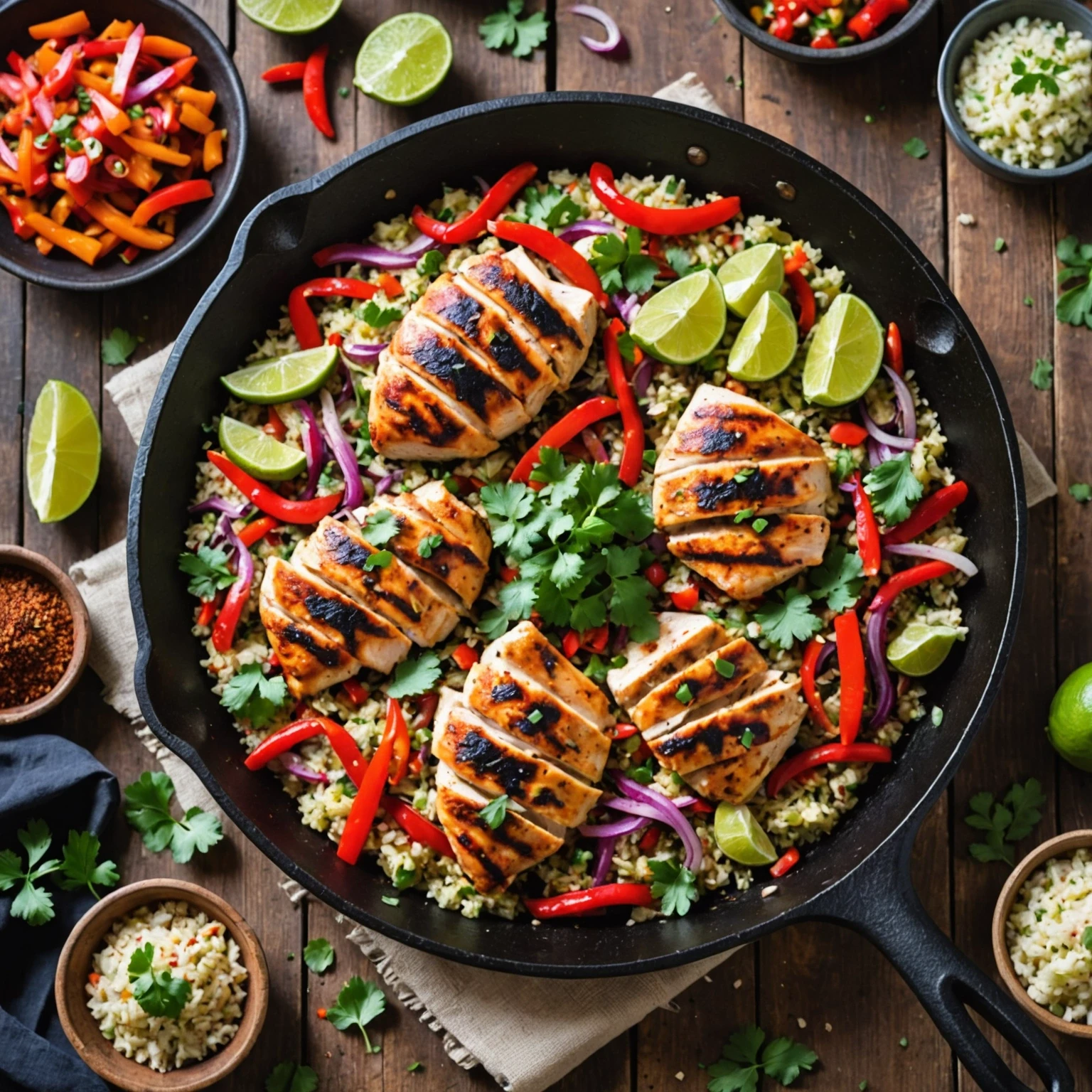Skillet Spicy Cilantro Lime Chicken with Cauliflower Rice
