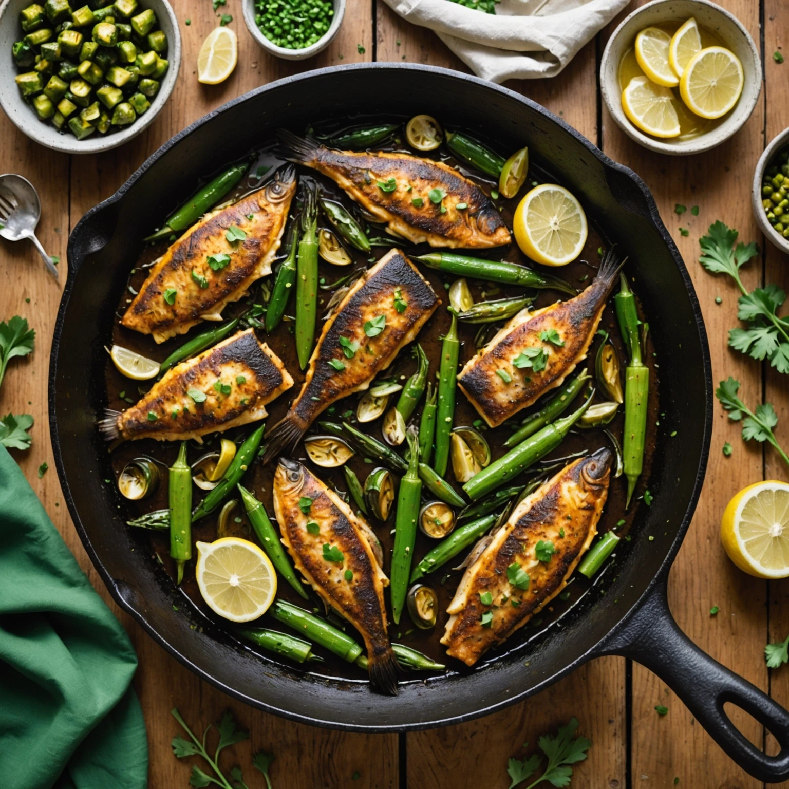 One-Pan Cajun Blackened Catfish with Garlic Butter Okra