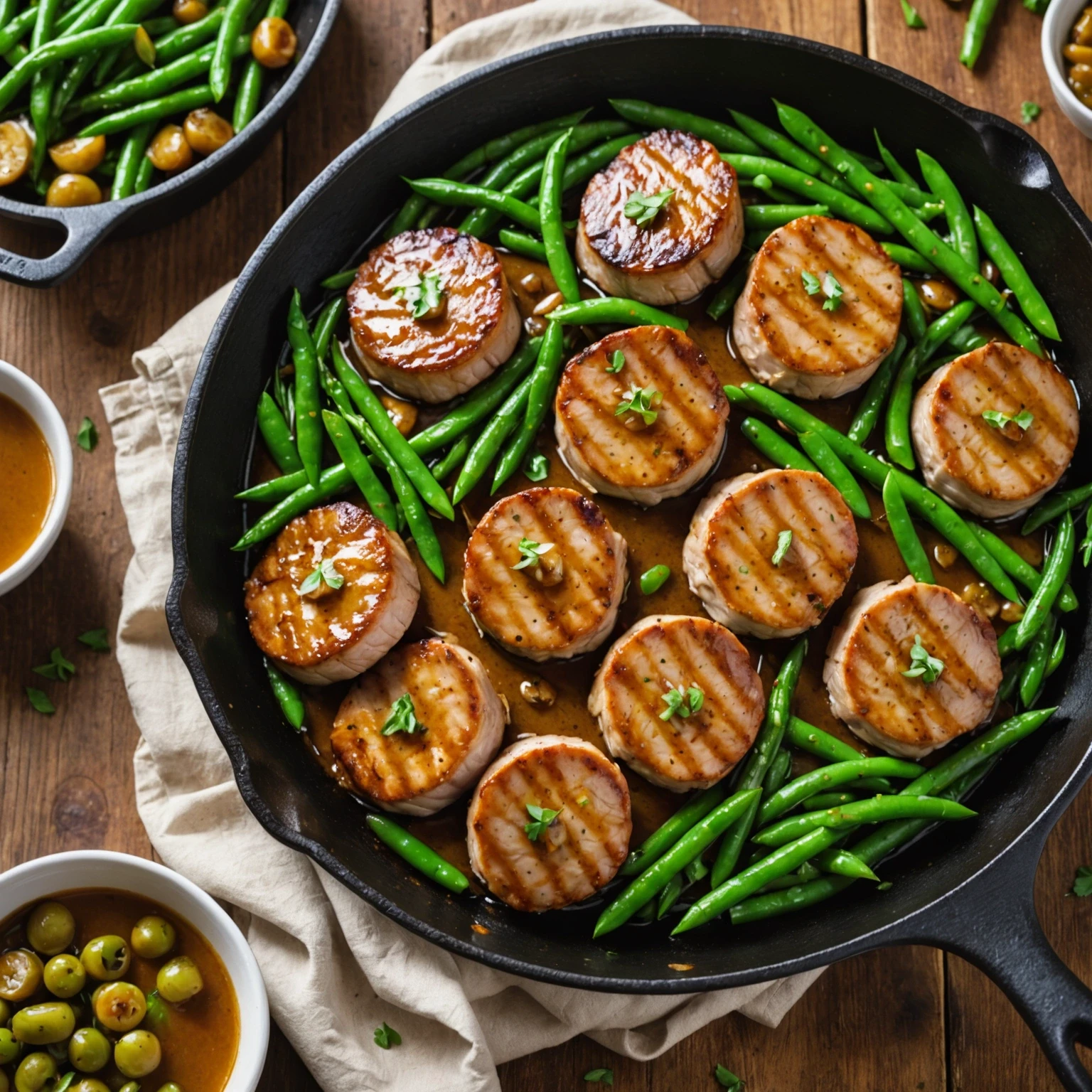 Skillet Honey Garlic Glazed Pork Tenderloin with Green Beans