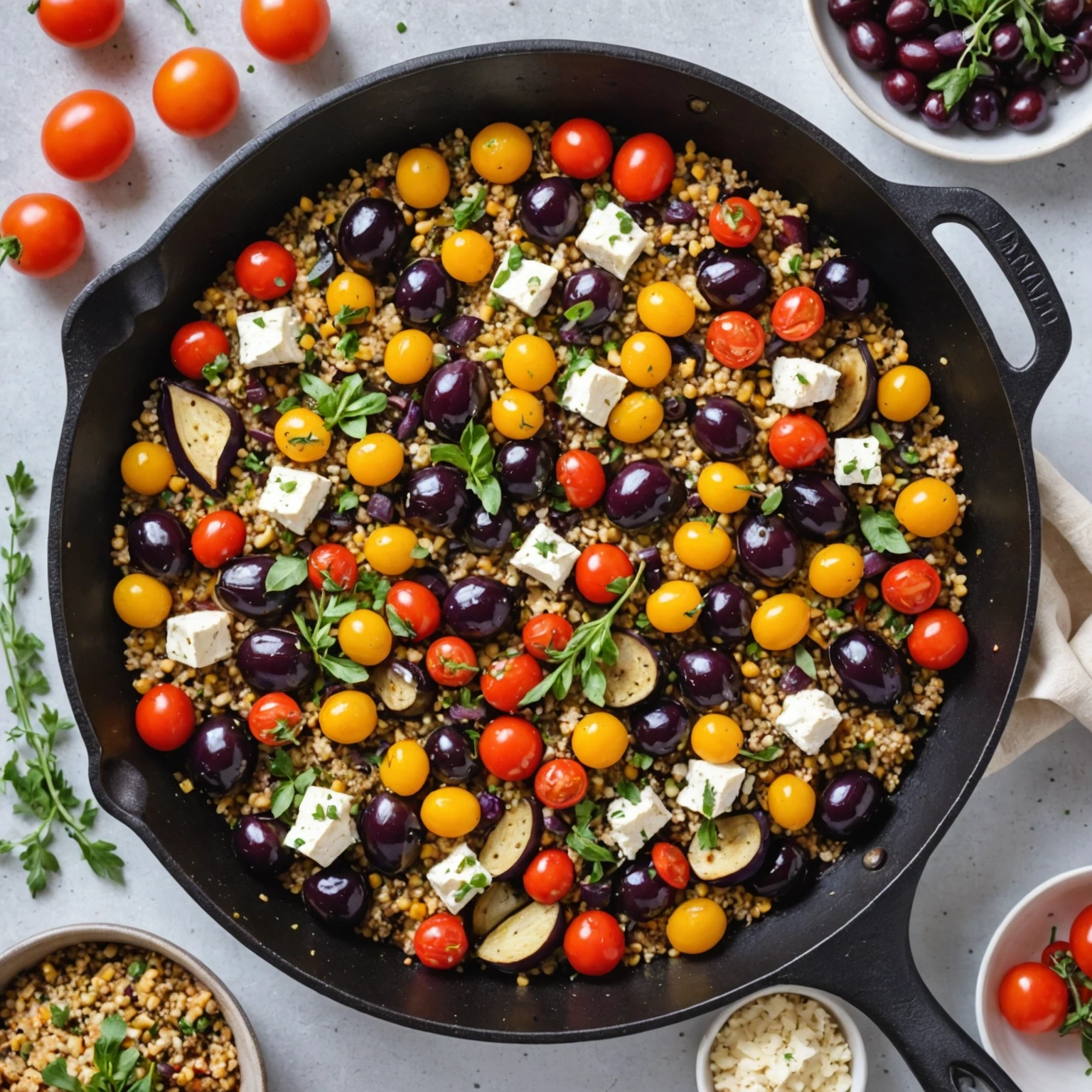 One-Pan Mediterranean Baked Eggplant and Feta with Quinoa