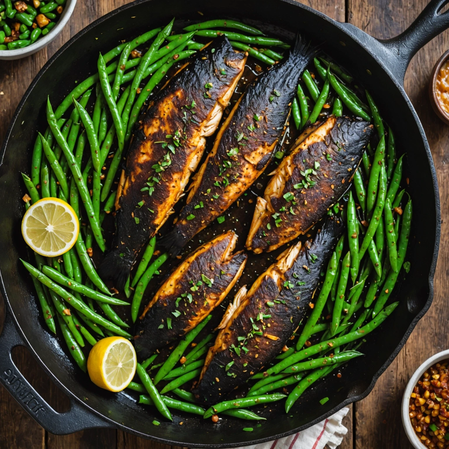 One-Pan Blackened Catfish with Cajun Green Beans