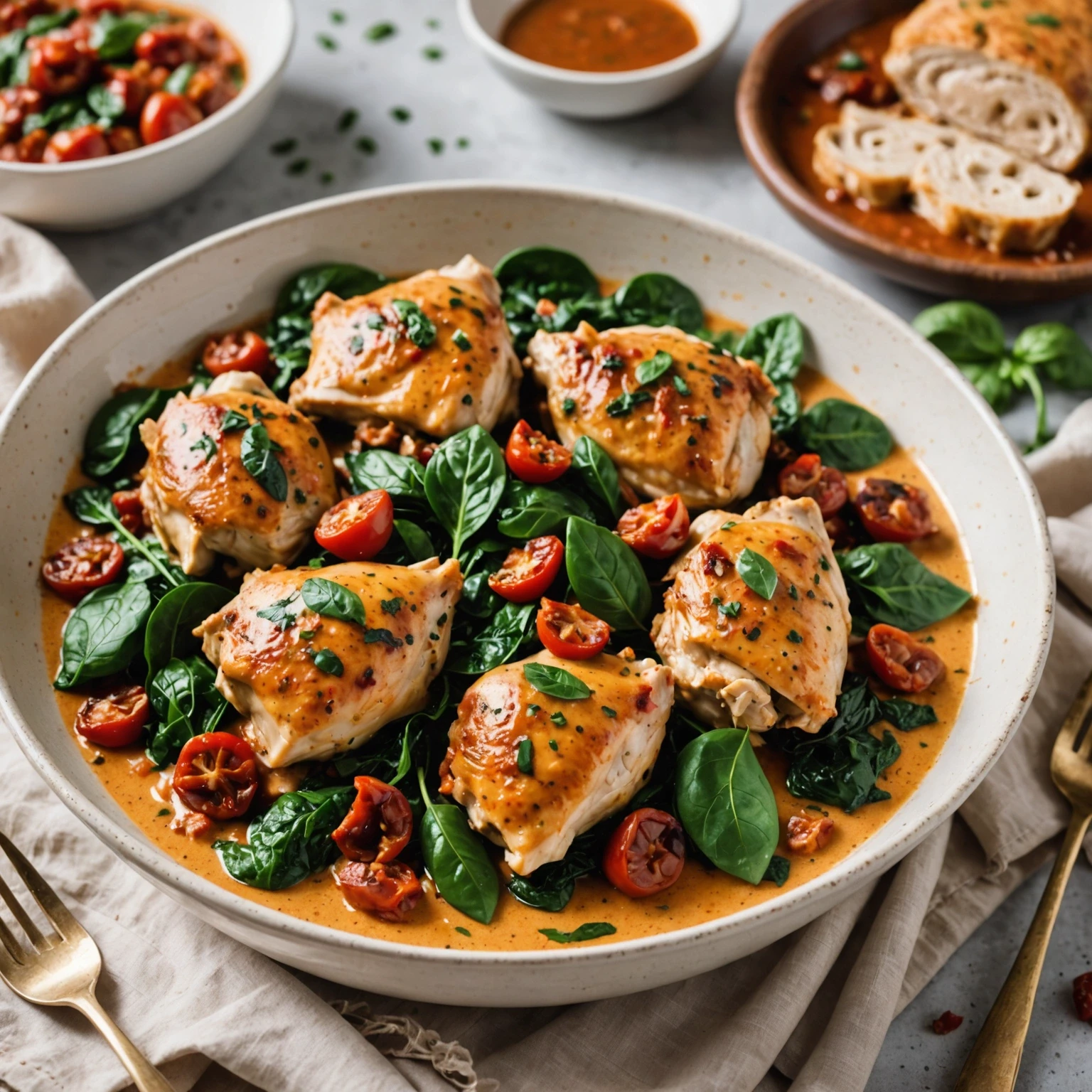 Slow Cooker Low-Carb Tuscan Chicken with Spinach and Sun-Dried Tomatoes