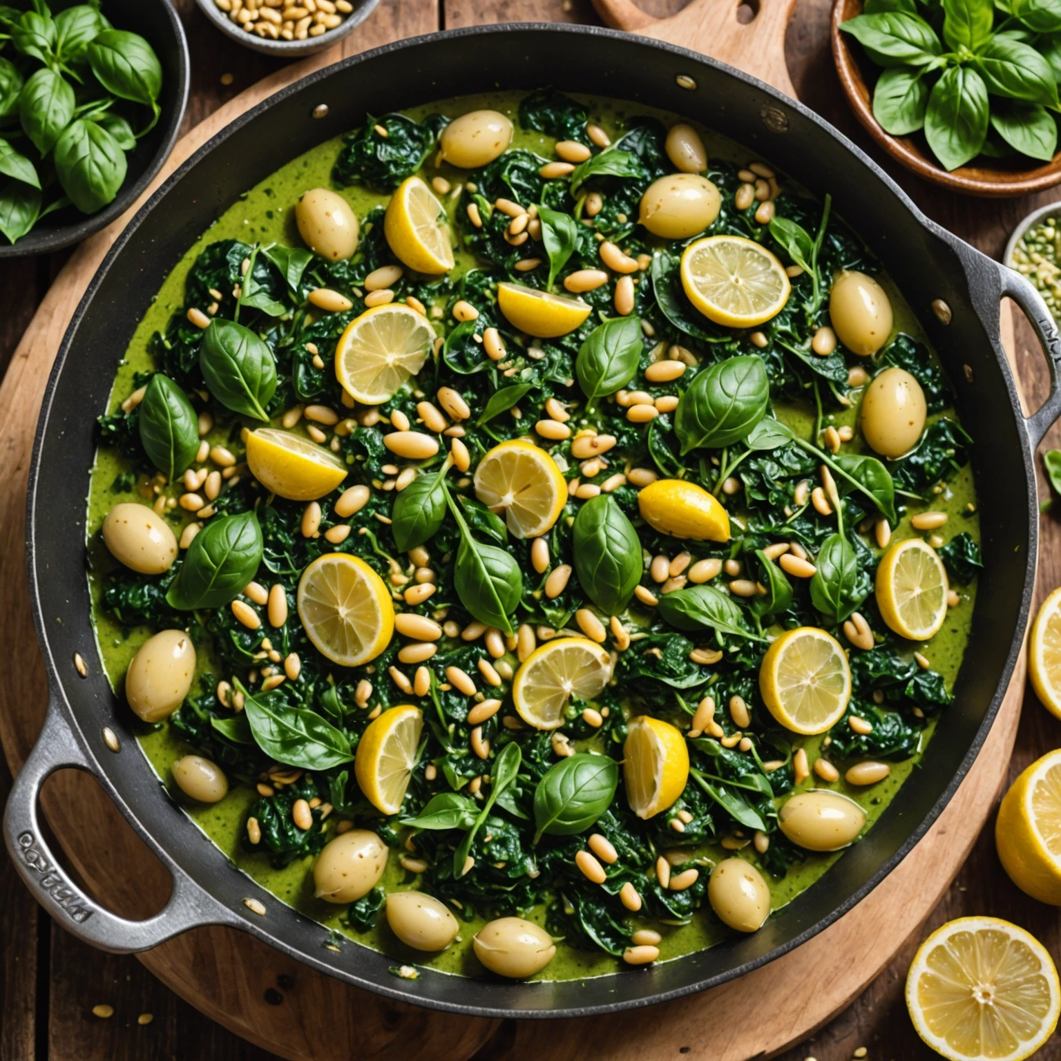 One-Pot Lemon Herb Pesto Cannellini Beans and Spinach