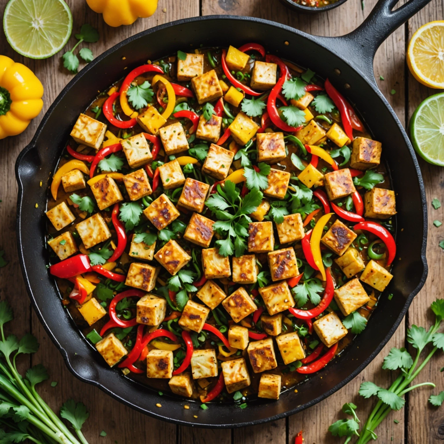 One-Pan Caribbean Jerk Tofu with Pineapple and Bell Peppers
