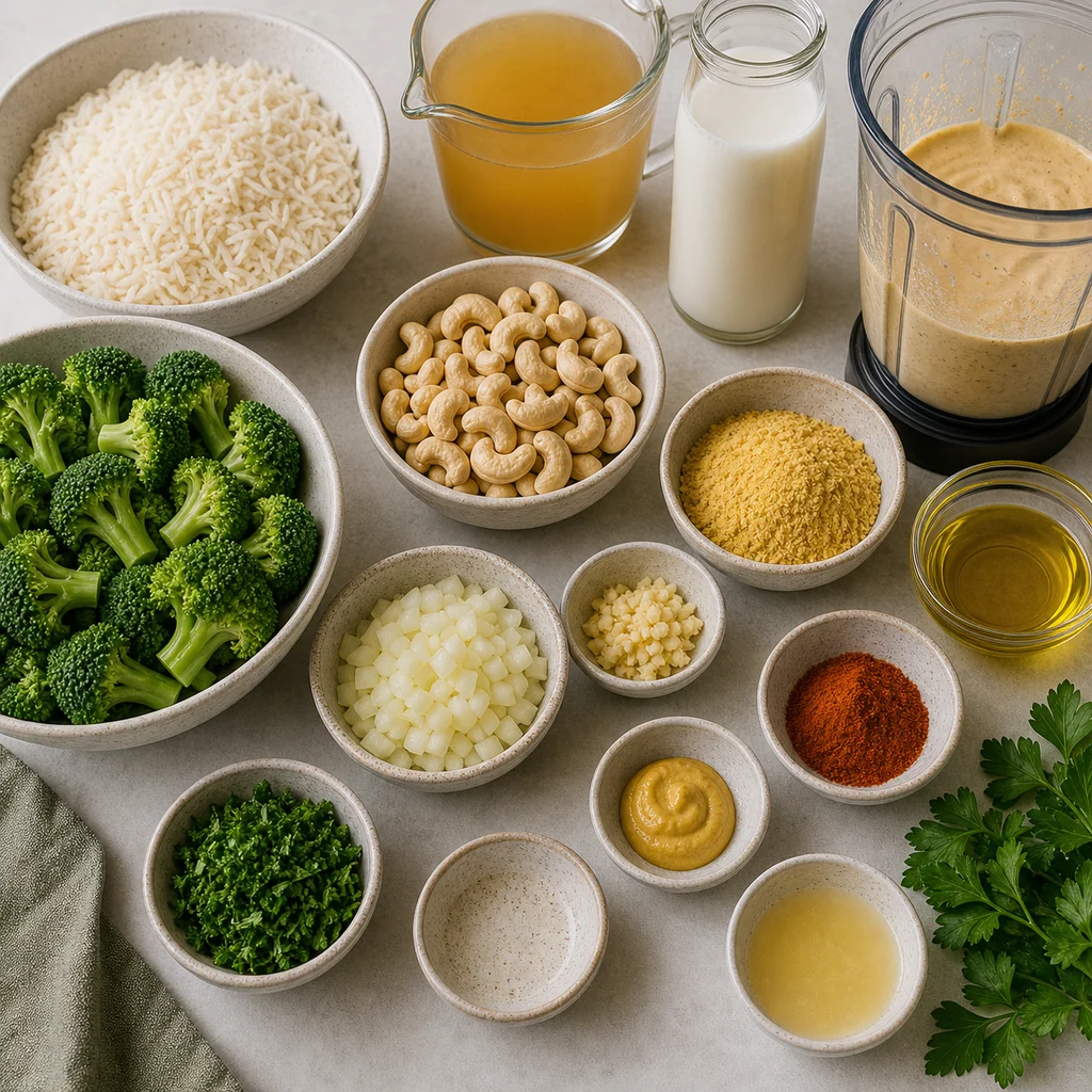 Ingredients for Cheesy Broccoli and Rice Casserole