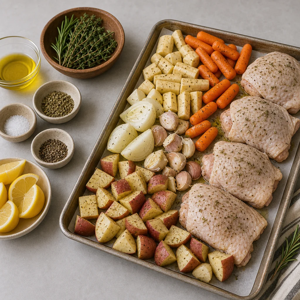 Ingredients for One-Pan Herb-Roasted Chicken with Root Vegetables