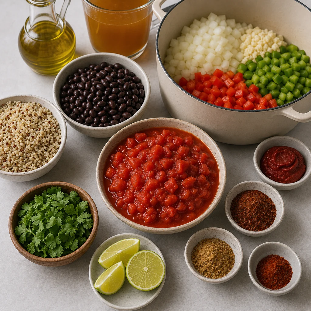 Ingredients for One-Pot Vegan Quinoa and Black Bean Chili