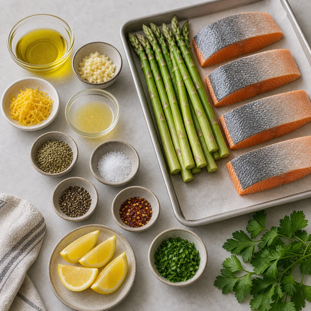 Ingredients for Sheet Pan Lemon Garlic Salmon with Asparagus