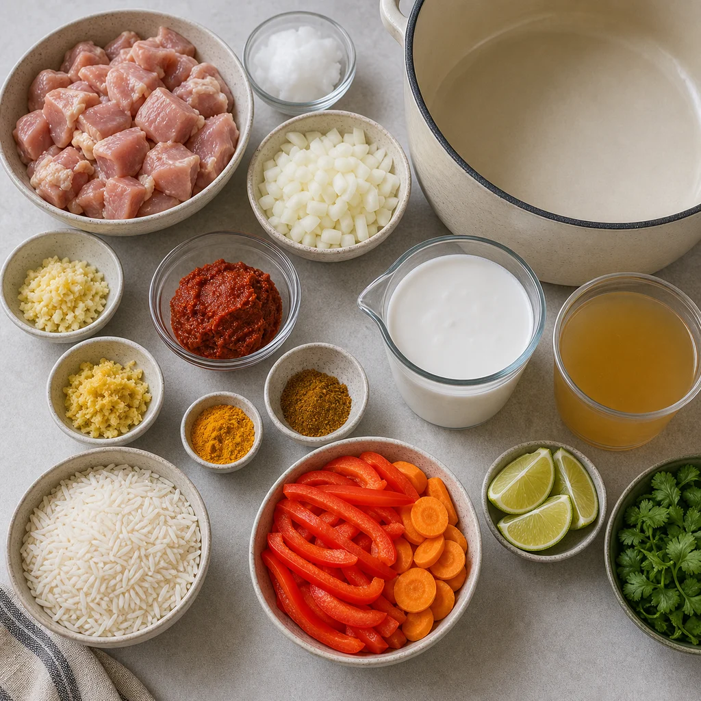 Ingredients for One-Pot Creamy Coconut Curry Chicken and Rice