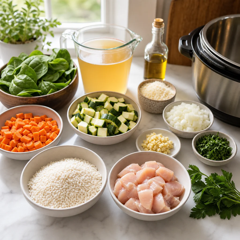Ingredients for Instant Pot Chicken and Vegetable Risotto