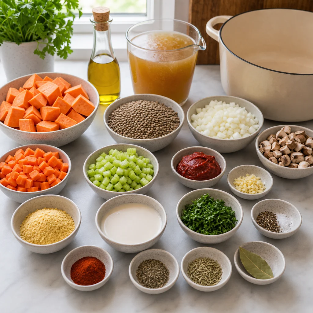 Ingredients for Hearty Lentil and Sweet Potato Shepherd’s Pie