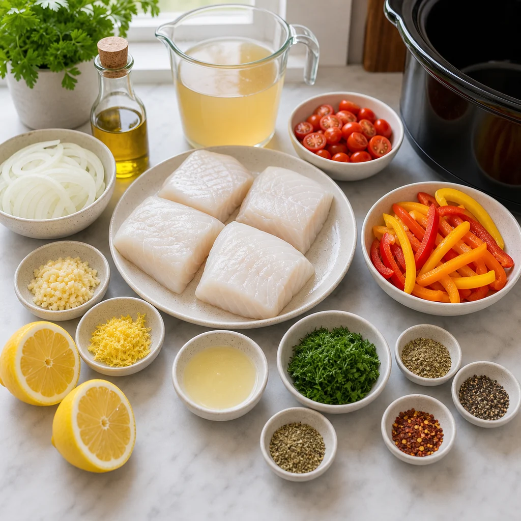 Ingredients for Slow Cooker Herb-Crusted Cod with Lemon and Garlic