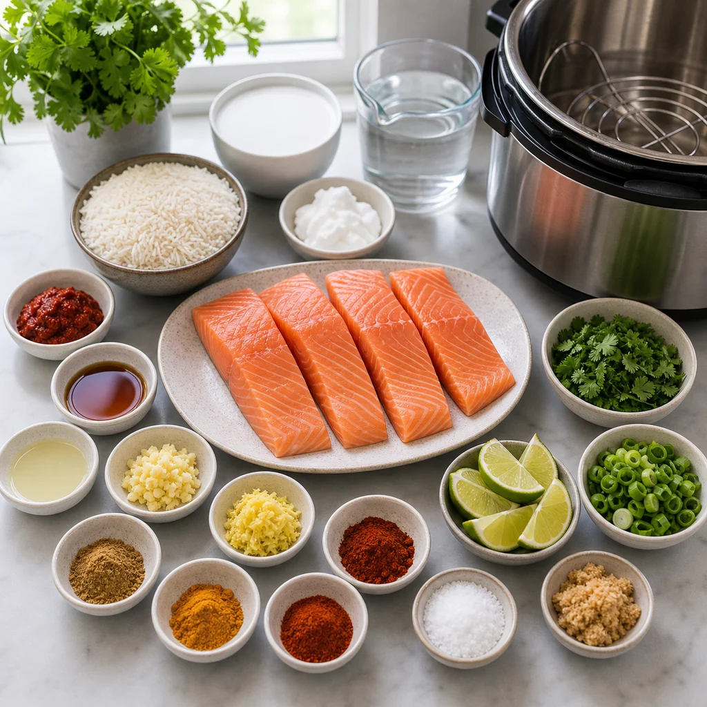Ingredients for Instant Pot Thai Spiced Salmon with Coconut Rice