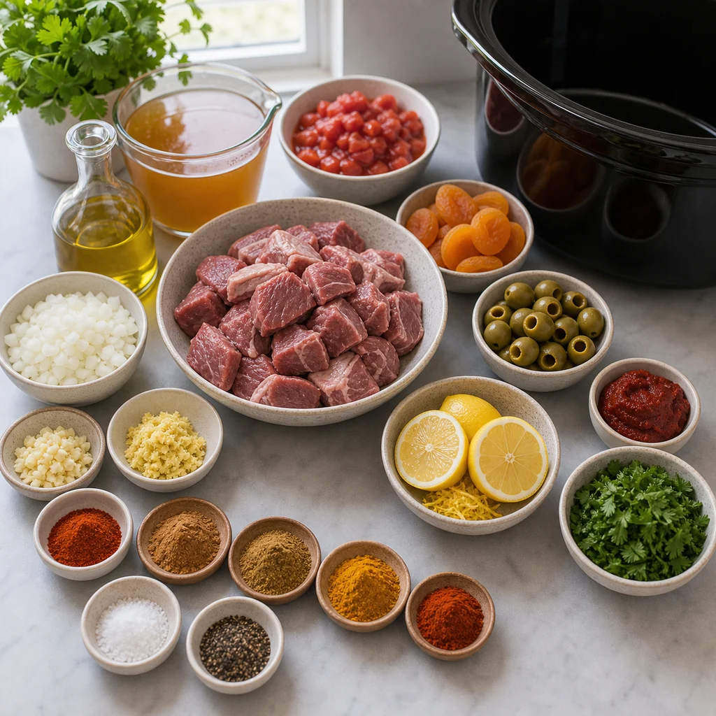Ingredients for Slow Cooker Mediterranean Lamb Tagine with Apricots