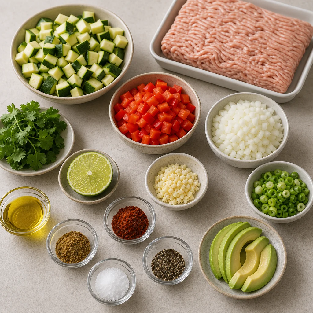 Ingredients for Skillet Spiced Turkey and Zucchini Hash