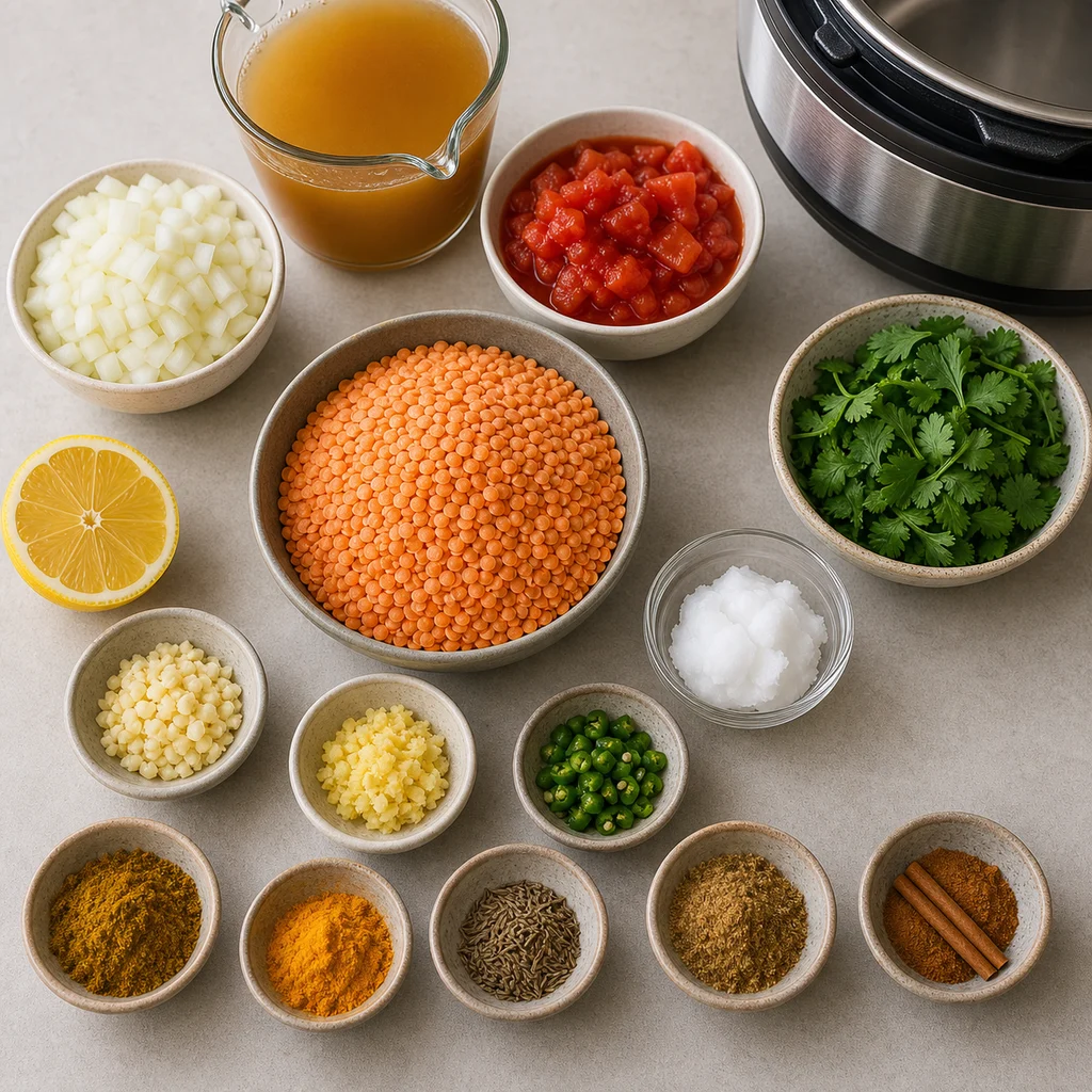 Ingredients for Instant Pot Indian-Spiced Lentil Dahl Soup