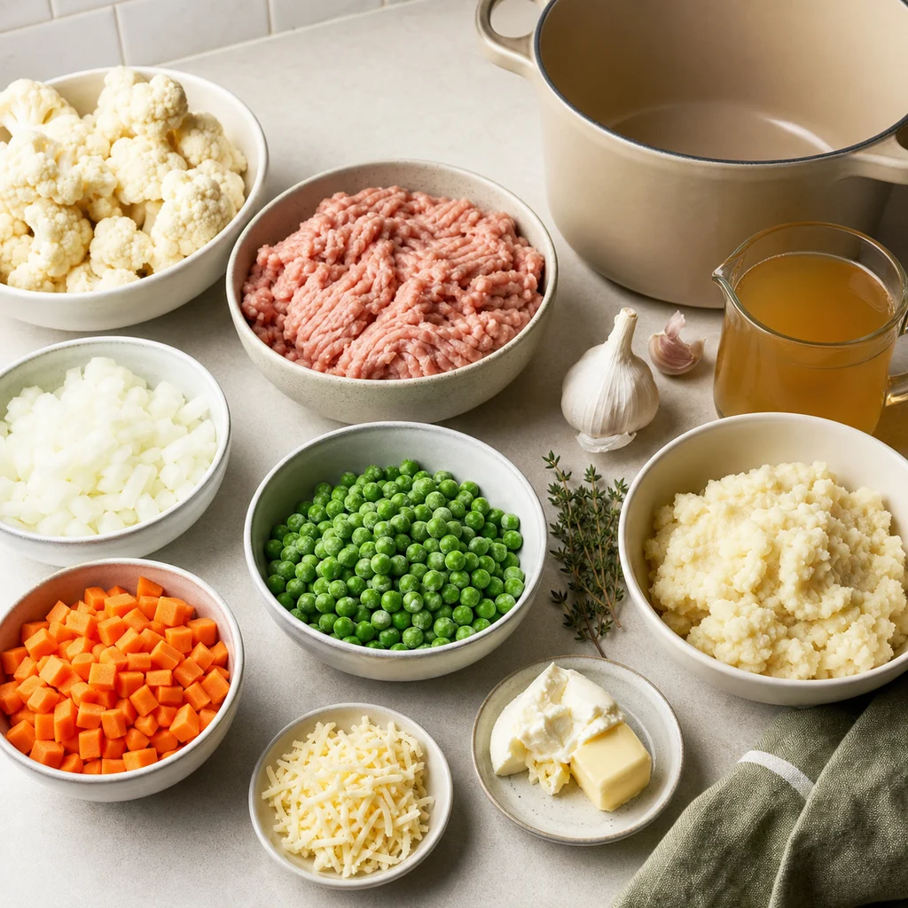 Ingredients for One-Pot Low-Carb Cauliflower and Turkey Shepherd's Pie